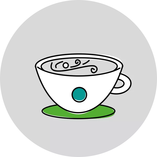 Cartoon showing a cup of coffee
