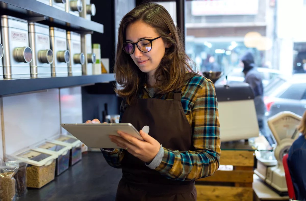 woman taking inventory