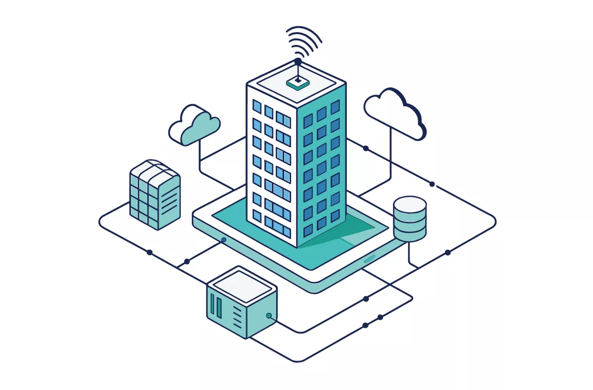 Cartoon showing a connected building