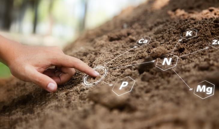 Symbolic image of soil overlaid with nutrient elements 