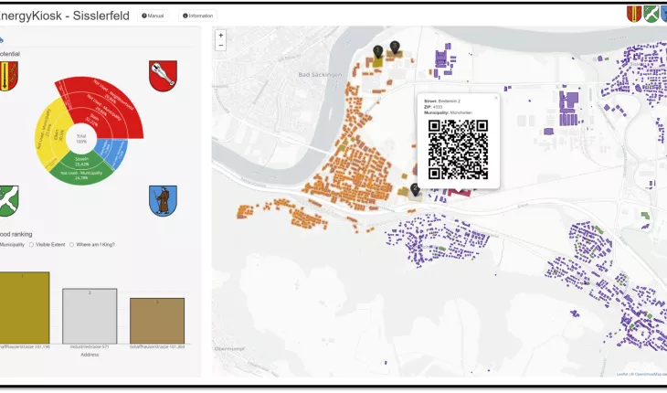 Screenshot of the Data Kiosk app, showing charts alongside a map