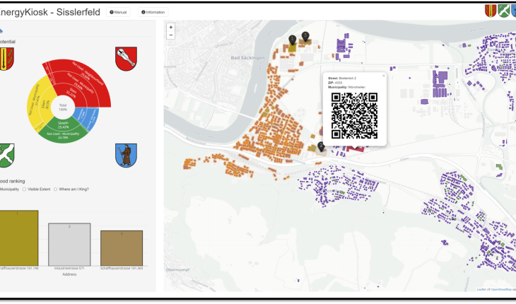 Screenshot of the Data Kiosk app, showing charts alongside a map