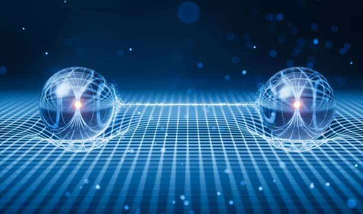 Illustration of a strong link between two separate particles 