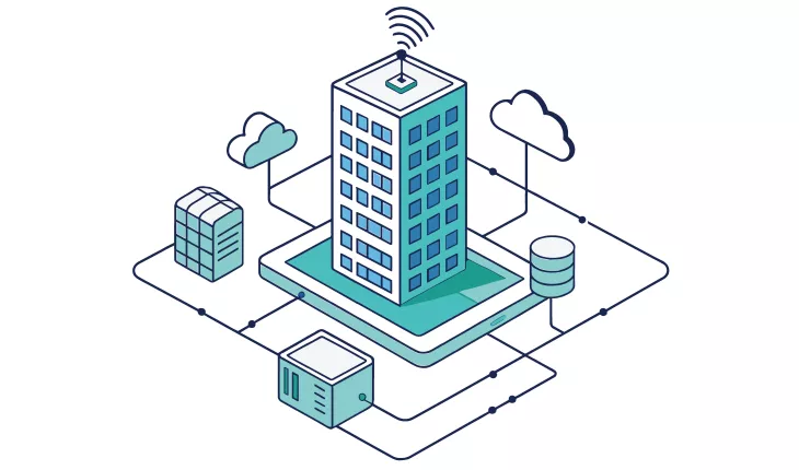 Cartoon showing a connected building