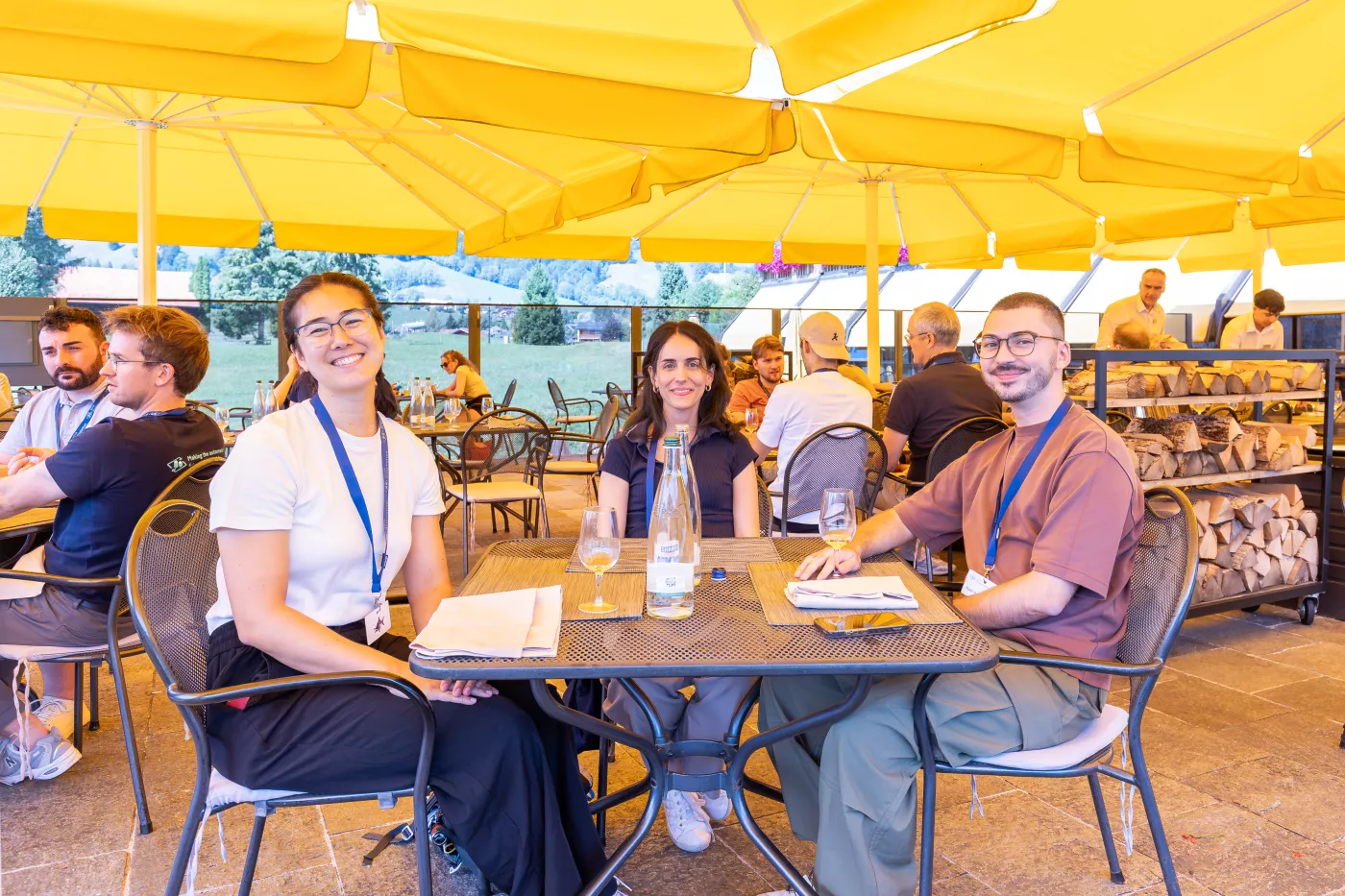 People sitting on a terrace eating lunch